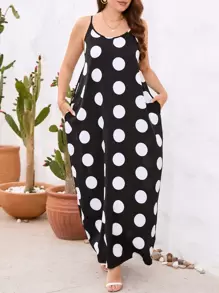 EMERY ROSE Plus Polka Dot Print Cami Dress - Black and White - View 4
