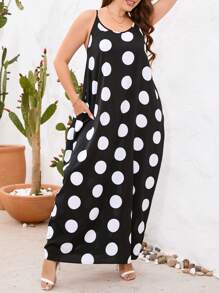 EMERY ROSE Plus Polka Dot Print Cami Dress - Black and White - View 5
