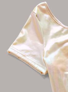 SHEIN ICON 狂歡金屬質感單肩短款金屬質感上衣 - 白色 - 查看 7