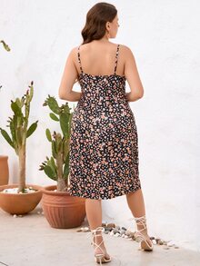 SHEIN VCAY Vestido de tirantes con estampado floral de muslo con abertura - Multicolor - Ver 2