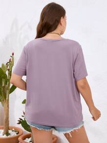 SHEIN LUNE Plus Heart & Butterfly Print Tee - Mauve Purple - View 2