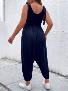 SHEIN LUNE Plus Tie Shoulder Cami Jumpsuit - Navy Blue - View 2