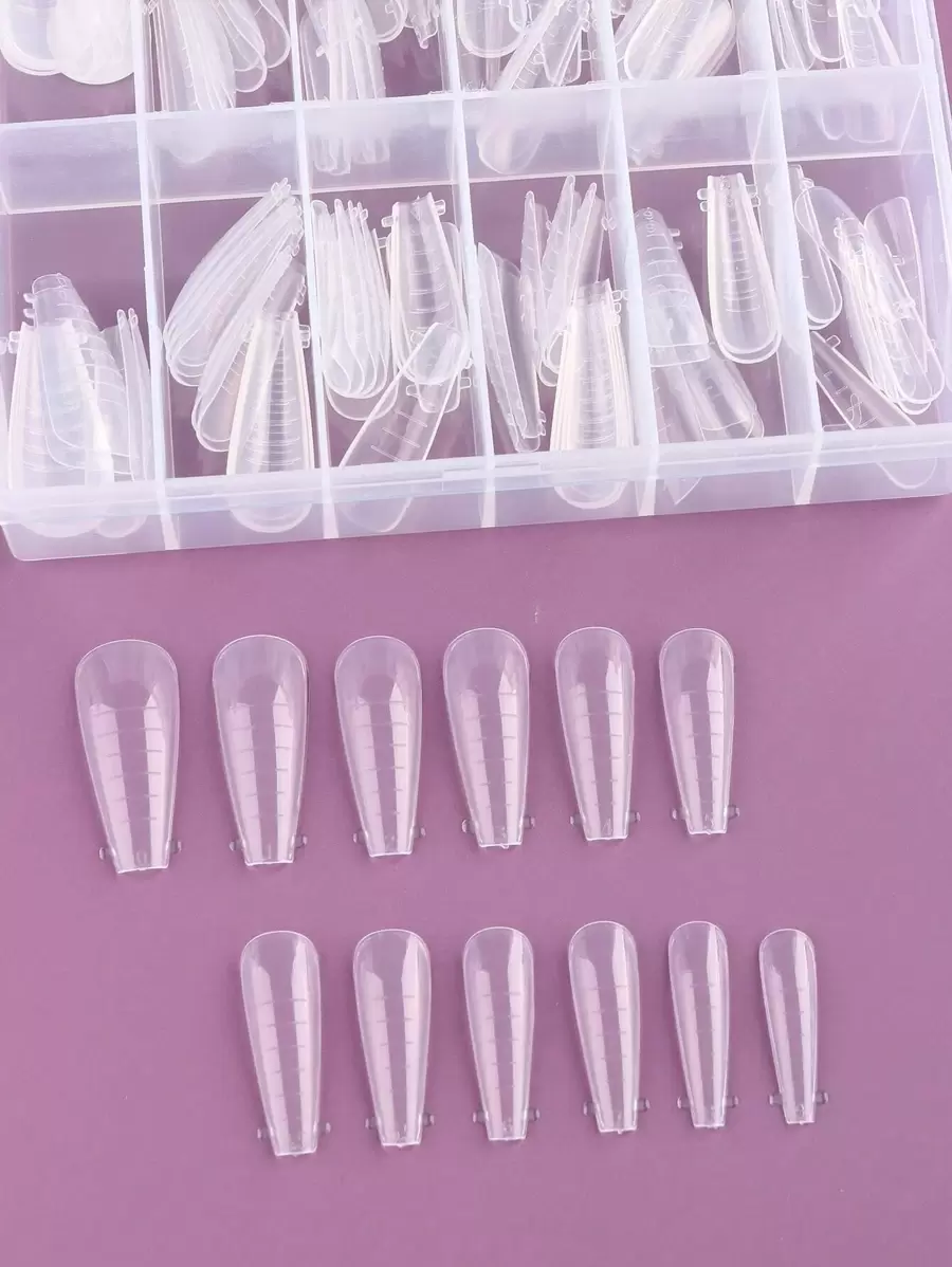 FULL BEAUTY Elevate Your Style With 120pcs Coffin Clear Transparent Nail Mould For Home DIY Nail Salon Nail Extension Press On Nails Nail Supplies - Clear - View 1