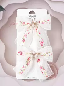 Petite Fille 2 pièces Épingle À Cheveux Imprimé Floral À Nœud Papillon