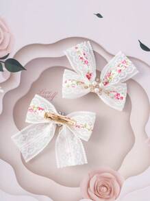 Petite Fille 2 pièces Épingle À Cheveux Imprimé Floral À Nœud Papillon