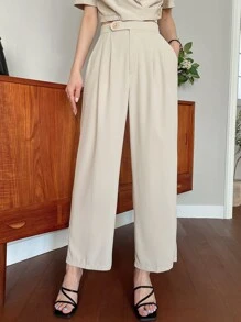 DAZY Solid Crop Blazer & Slant Pocket Suit Trousers - Apricot - View 8