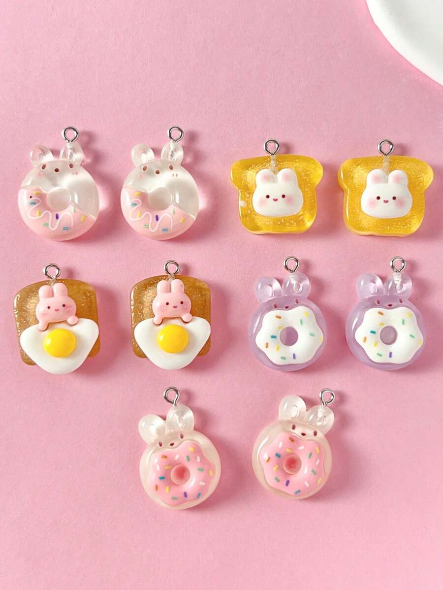 10pcs Cartoon Resin Rabbit & Donut DIY Pendant - Multicolor - View 1