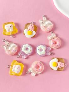 10pcs Cartoon Resin Rabbit & Donut DIY Pendant - Multicolor - View 2