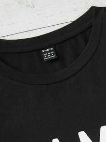 SHEIN Maternity 1pc Letter Graphic Zipper Side Tee - Black - View 4