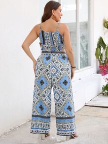 SHEIN VCAY Plus Allover Print Cami Top & Wide Leg Trousers - Multicolor - View 2
