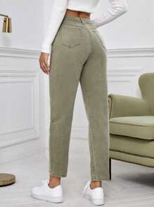 SHEIN Frenchy Stepped Waist Mom Fit Jeans - Lime Green - View 2