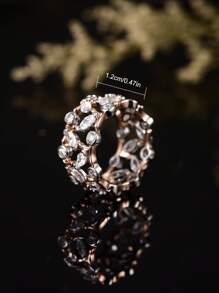 方晶鋯石裝飾戒指 - 玫瑰金 - 查看 2