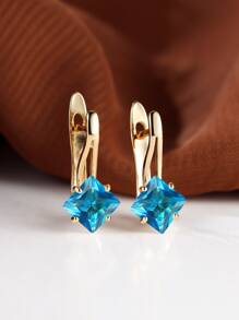 Bông tai trang trí hình vuông Cubic Zirconia - Màu xanh nhạt - Xem 2