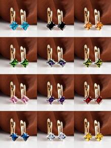 Bông tai trang trí hình vuông Cubic Zirconia - Màu xanh nhạt - Xem 1