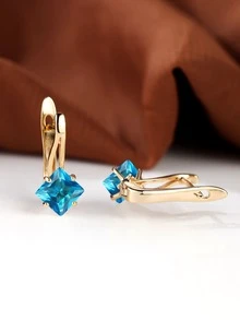 Bông tai trang trí hình vuông Cubic Zirconia - Màu xanh nhạt - Xem 3