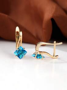 Bông tai trang trí hình vuông Cubic Zirconia - Màu xanh nhạt - Xem 4