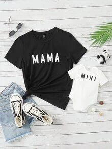 SHEIN Maternity 1pc Letter Graphic Zipper Side Tee - Black - View 6