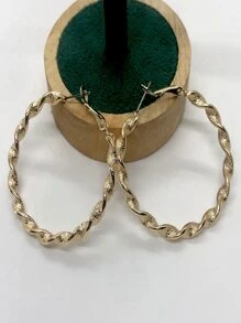 扭結圓耳環 - 金黃色 - 查看 2