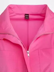 Hauture Casual Solid Color Zip Front Belted Jumpsuit - Pink - View 6