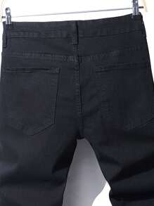 Men Slogan Graphic Ripped Frayed Skinny Jeans - Black - View 5