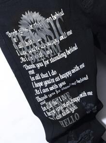 Men Slogan Graphic Ripped Frayed Skinny Jeans - Black - View 6