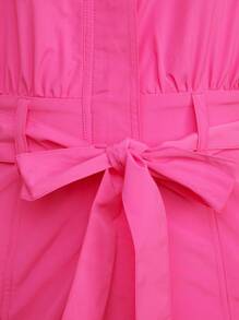 Hauture Casual Solid Color Zip Front Belted Jumpsuit - Pink - View 8