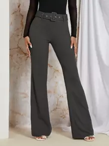 Firerie 素色喇叭腰帶長褲 - 深灰色 - 查看 1