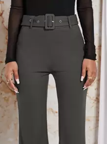 Firerie 素色喇叭腰帶長褲 - 深灰色 - 查看 5