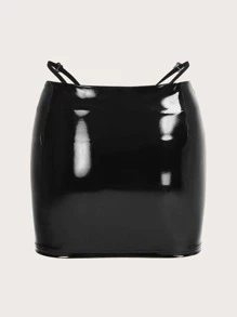 SHEIN ICON 西部風格牛仔女孩腰部鏤空PU皮革包臀半身裙