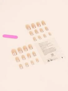 Get Glamorous with 24pcs Short Square Rhinestone Glitter Fake Nail & 1sheet Tape & 1pc Nail File - Multicolor - View 2