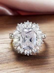 Nhẫn trang trí đính đá Cubic Zirconia, thích hợp để đeo hàng ngày. - trắng - Xem 2