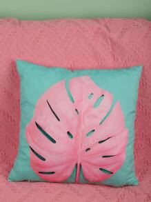 1入組熱帶樹葉印花靠墊套無填充物纖維裝飾抱枕套適用於客廳家居裝飾 - 粉色 - 查看 1