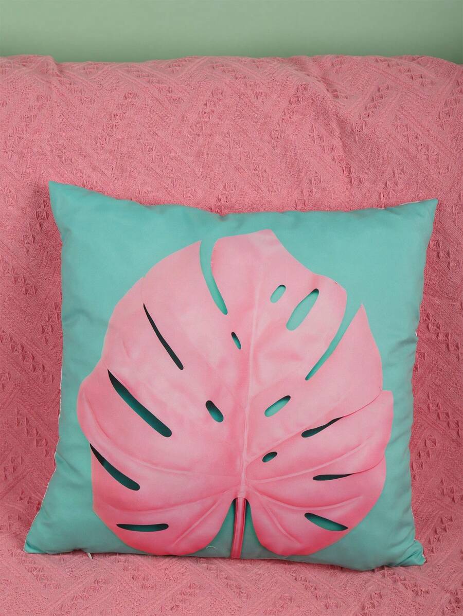 1入組熱帶樹葉印花靠墊套無填充物纖維裝飾抱枕套適用於客廳家居裝飾 - 粉色 - 查看 1