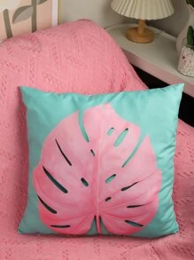 1入組熱帶樹葉印花靠墊套無填充物纖維裝飾抱枕套適用於客廳家居裝飾 - 粉色 - 查看 3