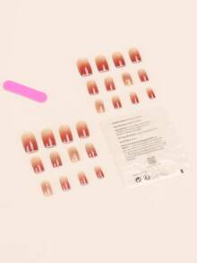 24pcs Short Square Faux Pearl Decor Fake Nail & 1sheet Tape & 1pc Nail File - Multicolor - View 2