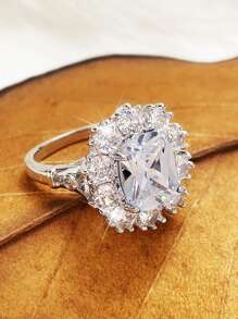 Nhẫn trang trí đính đá Cubic Zirconia, thích hợp để đeo hàng ngày. - trắng - Xem 3