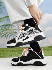 運動板鞋適用於男士字母貼飾繫帶運動鞋