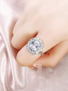 Nhẫn trang trí đính đá Cubic Zirconia, thích hợp để đeo hàng ngày. - trắng - Xem 8