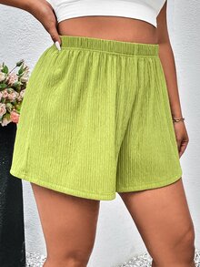 SHEIN MOOSTA Shorts unicolor de cintura elástica - Verde - Ver 3