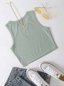 SHEIN EZwear Slogan Graphic Crop Tank Top - Mint Green - View 2
