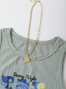 SHEIN EZwear Slogan Graphic Crop Tank Top - Mint Green - View 3