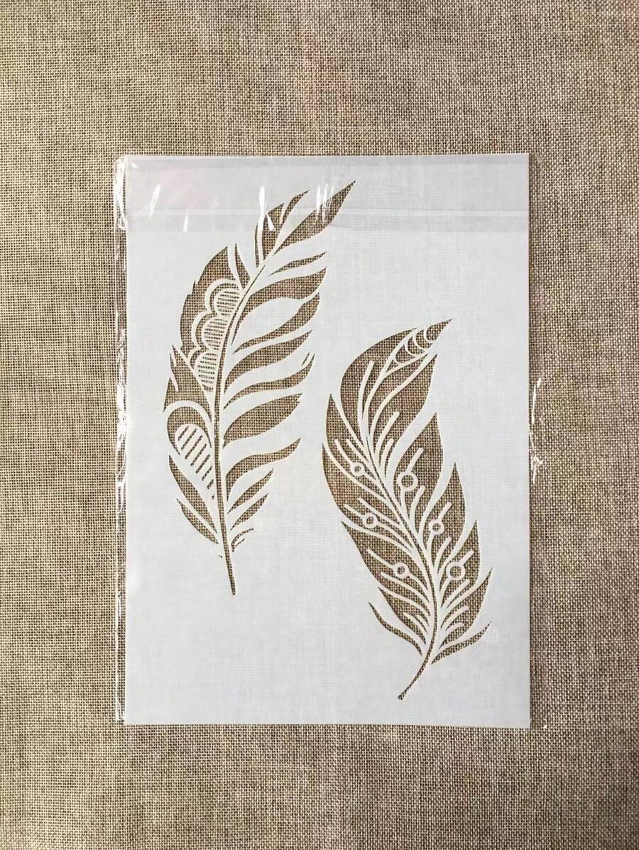 1pc White Plastic A4 Feather Drawing Stencil Template - White - View 1