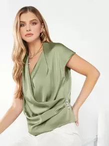 BizChic 素色圍裹緞面襯衫工作服 - 薄荷綠 - 查看 4