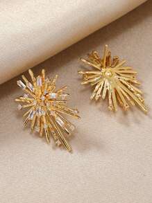 Rhinestone Decor Stud Earrings - Yellow Gold - View 2