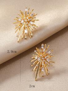 Rhinestone Decor Stud Earrings - Yellow Gold - View 3