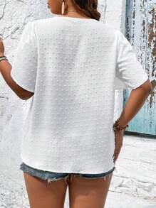 SHEIN LUNE Plus Swiss Dot Petal Sleeve Blouse - White - View 2