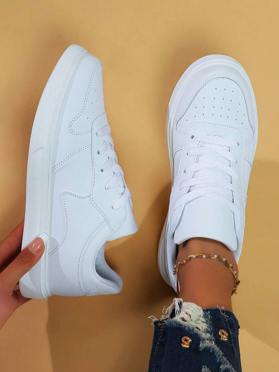 Giày thường có dây buộc phía trước tối giản dành cho nữ, Giày trượt băng ngoài trời thể thao - trắng - Xem 1