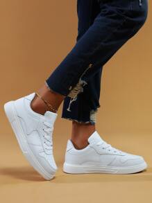 Giày thường có dây buộc phía trước tối giản dành cho nữ, Giày trượt băng ngoài trời thể thao - trắng - Xem 4