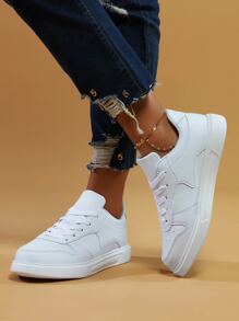 Giày thường có dây buộc phía trước tối giản dành cho nữ, Giày trượt băng ngoài trời thể thao - trắng - Xem 5