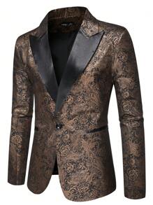 Manfinity AFTRDRK Hombres Blazer con estampado de paisley con botón - Café integral - Ver 1